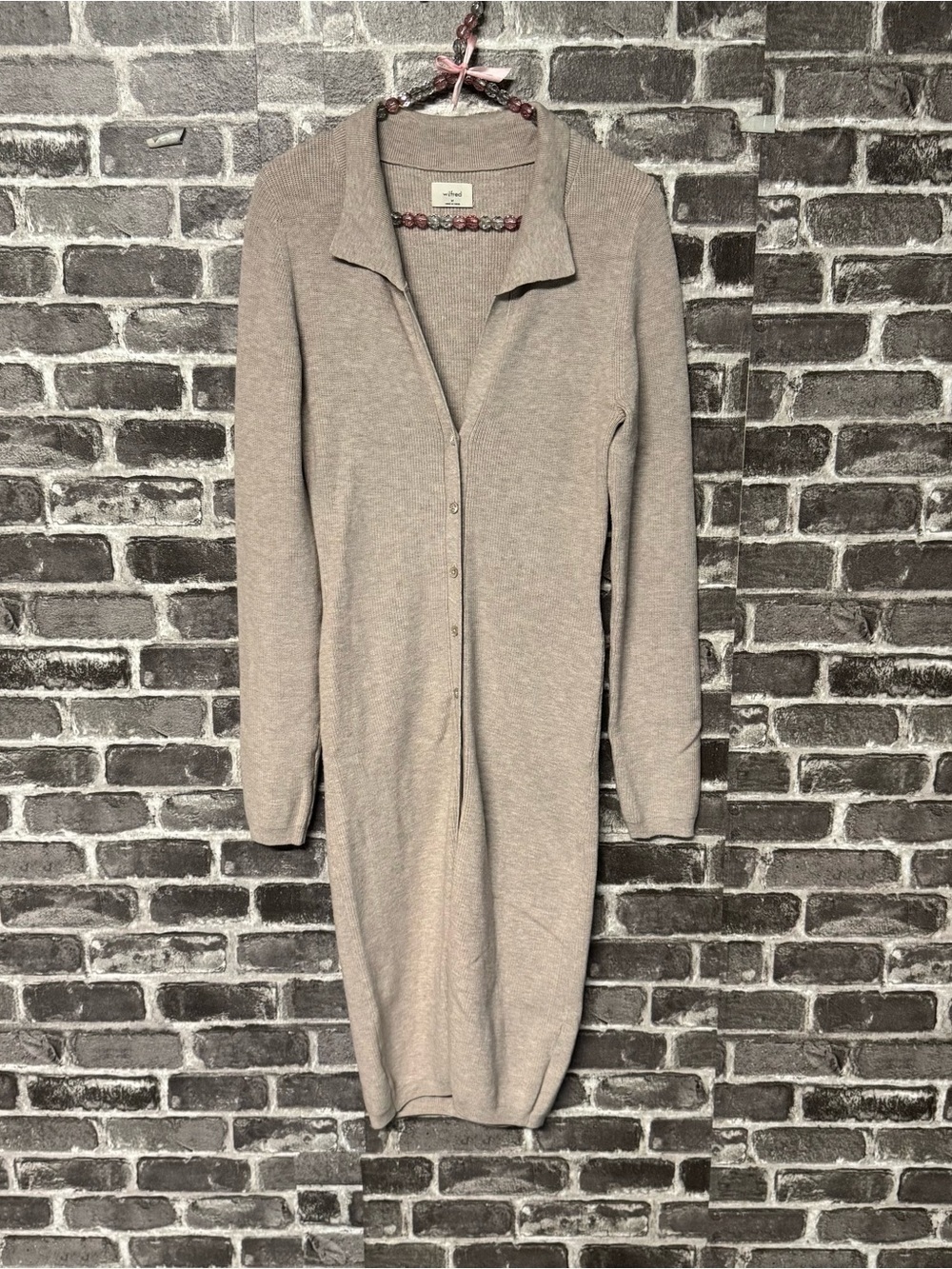 Wilfred Cove dress Heather oatmeal button front ribbed stretchy